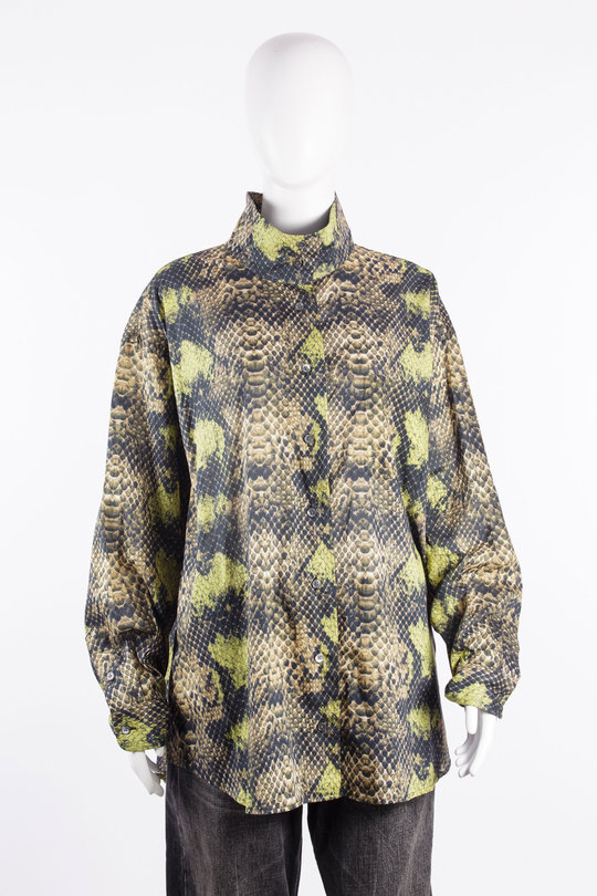 Bluse R13WR699 Tall Collar Boyfriend Button Up Shirt brown green snake, R 13