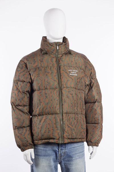 Jacke Slogan Moire Puffer Jacket Khaki camou, Drôle de Monsieur