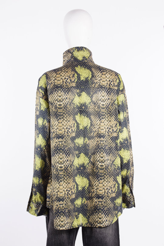 Bluse R13WR699 Tall Collar Boyfriend Button Up Shirt brown green snake, R 13