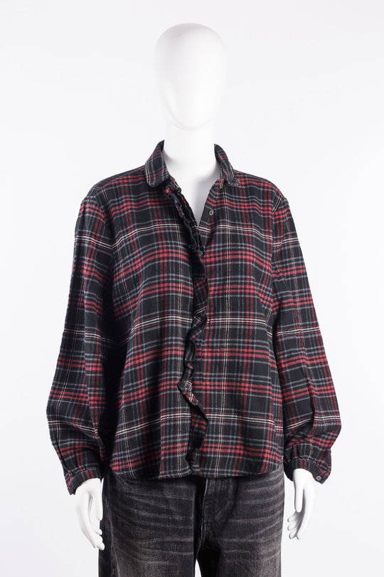 Bluse R13WR757 Shrunken Ruffle Shirt black red plaid, R 13