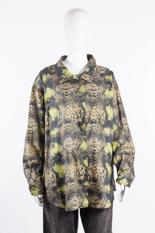 Bluse R13WR699 Tall Collar Boyfriend Button Up Shirt brown green snake, R 13